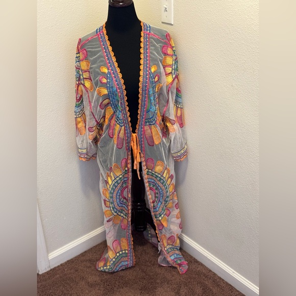 2 FOR $20 Shein Colorful Sunset Open Front Maxi Kimono Sheer Coverup ONE SIZE - Picture 2 of 8